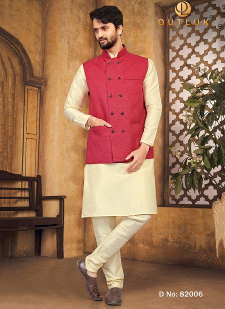 Pink Colour Outluk 82 New Designer Ethnic Wear Mens Kurta Pajama With Jacket Collection 82006